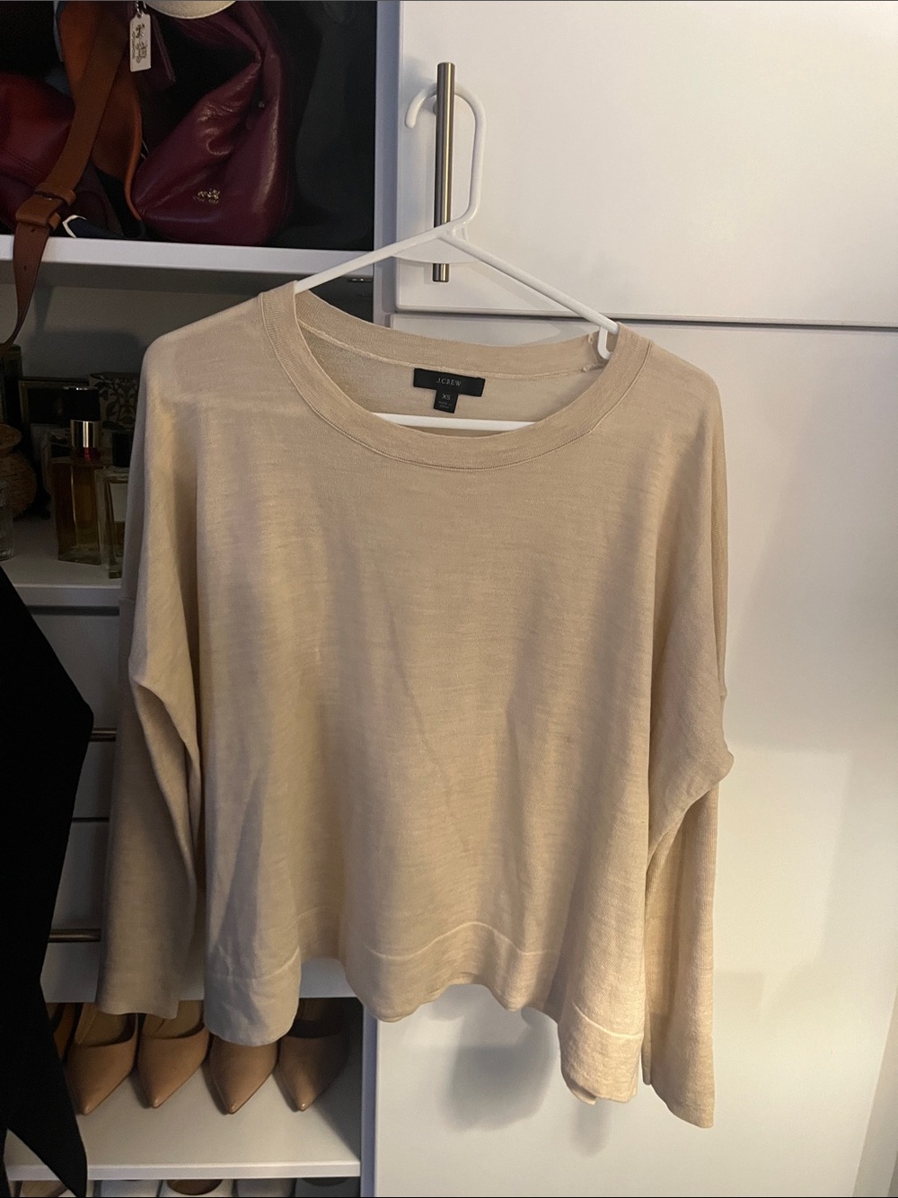 J. Crew Long Sleeve Lightweight Crewneck Top in Beige/oatmeal